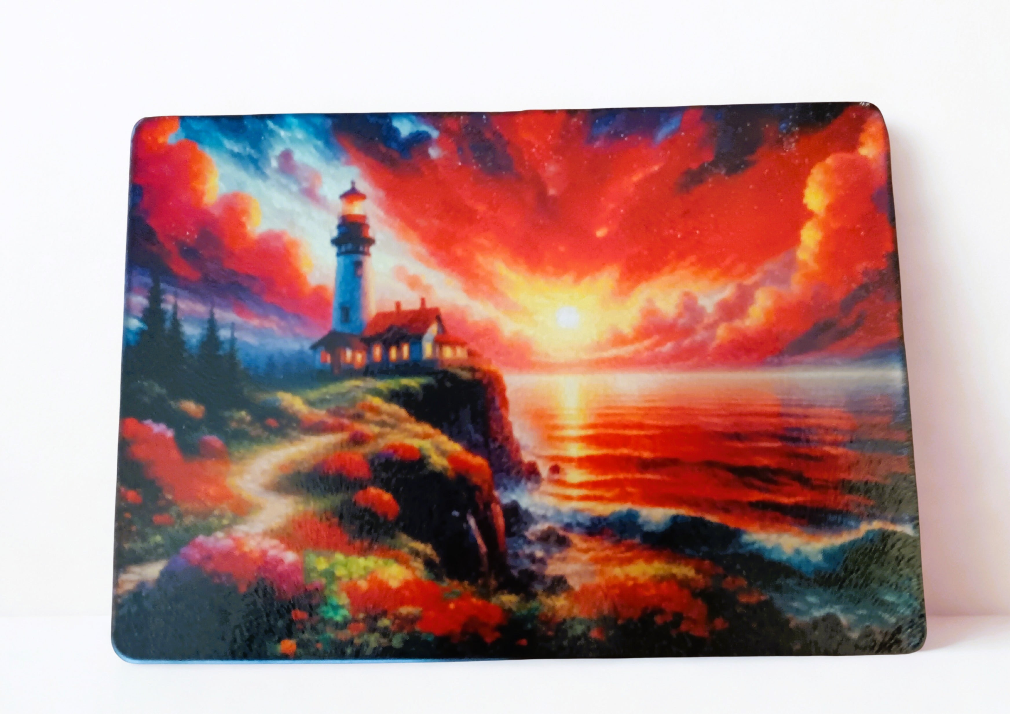 Sunset Lighthouse Glass Cutting Board