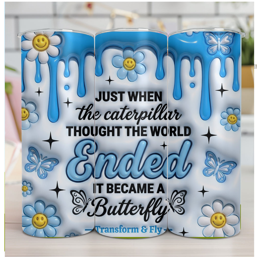 20oz Insulated Stainless Steel Tumbler – "Transform & Fly" Butterfly Design
