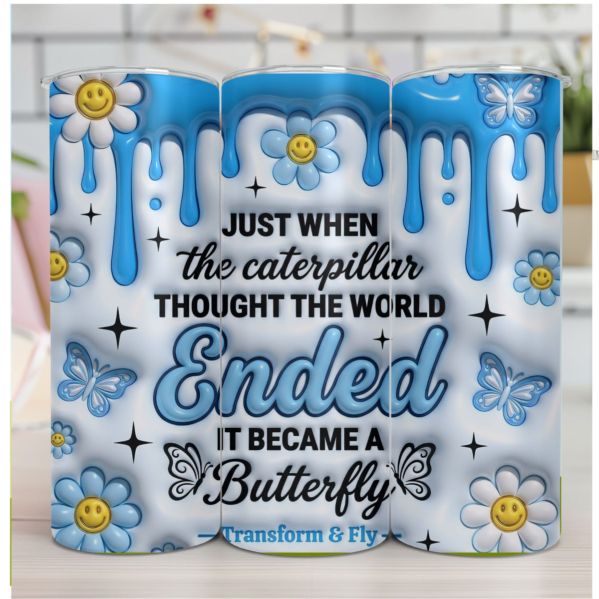 20oz Insulated Stainless Steel Tumbler – "Transform & Fly" Butterfly Design