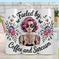 Fueled by Coffee and Sarcasm 20oz Insulated Skinny Tumbler – Funny Coffee Lover Travel Mug | Stainless Steel Floral Cup
