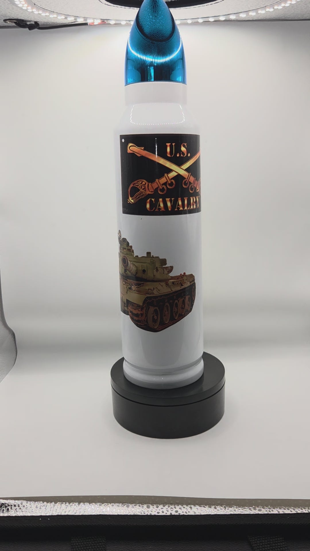 U.S. Cavalry Bullet Tumbler – 32oz Stainless Steel Military Travel Mug with Tank Design