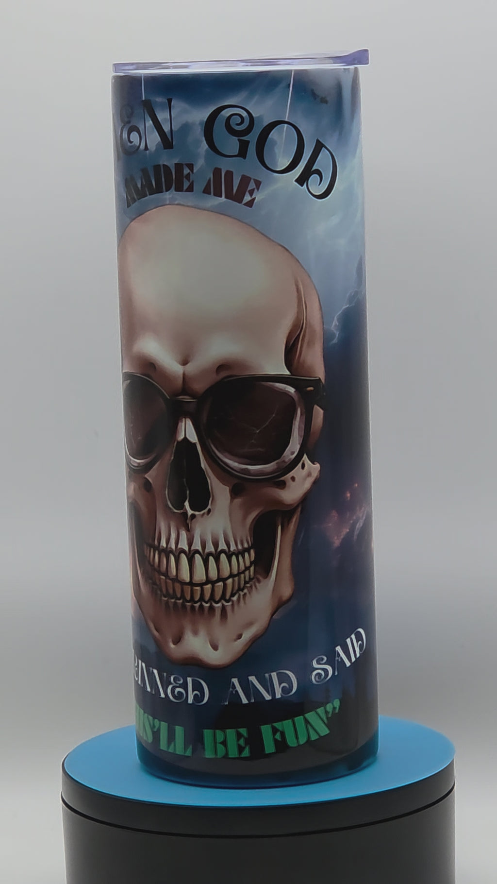 20oz Insulated Stainless Steel Tumbler – “When God Made Me…” Skull Aviator Design