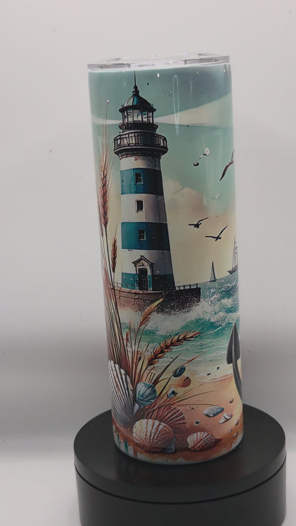 Coastal Lighthouse 20oz Insulated Tumbler – Nautical Beach Stainless Steel Travel Mug