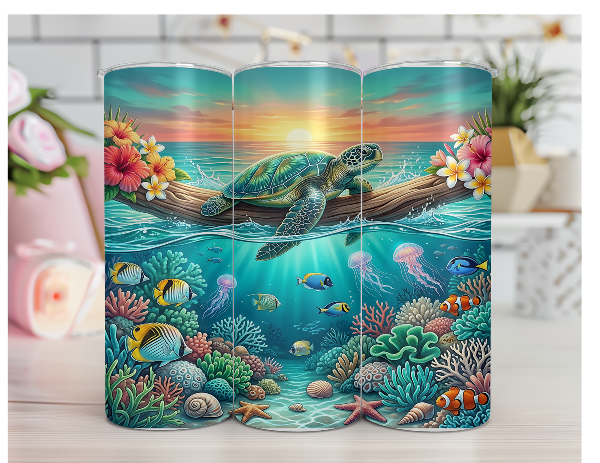 Sea Turtle Ocean Reef 20oz Insulated Tumbler – Coastal Stainless Steel Travel Mug
