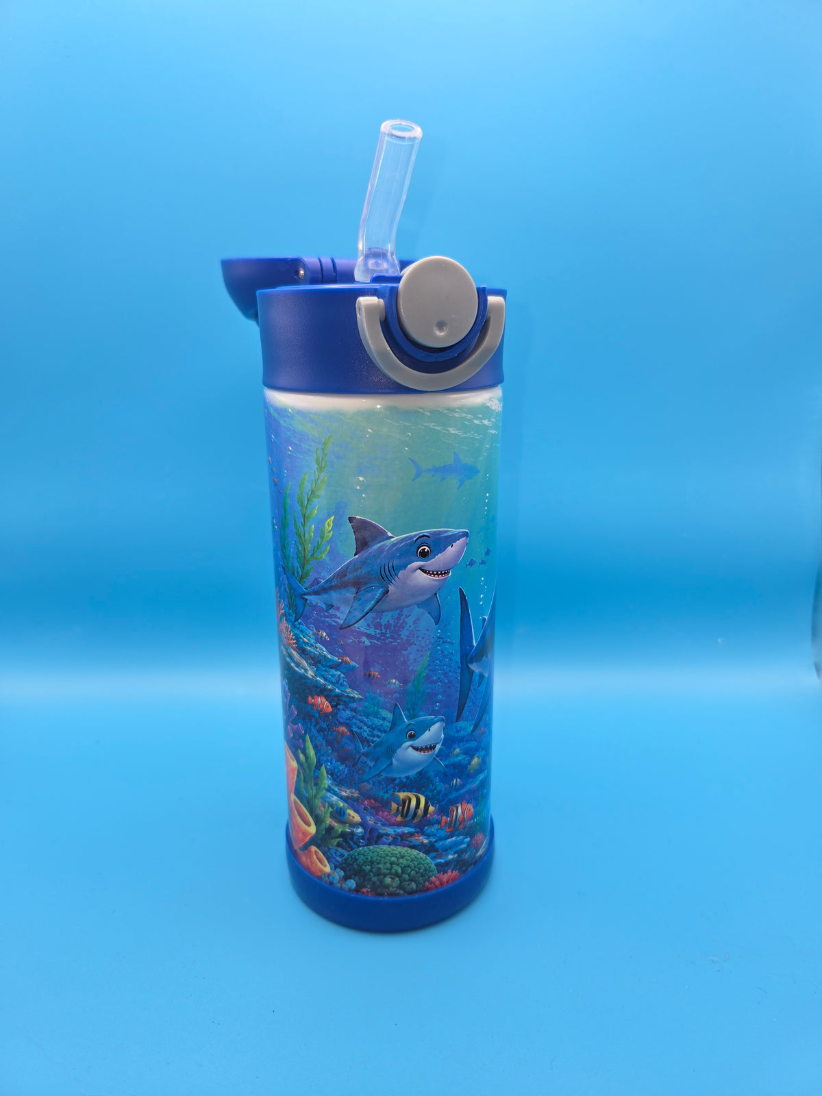 🦈 Dive Into Back-to-School Fun! 12oz Insulated Shark Flip-Top Tumbler